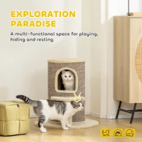 PawHut Cat Barrel 61H cm, 2-Level Small Cat Tree with Jumping Platform, 2 Caves, Sisal Scratching Exterior, for Lounging and Playing, Beige(m-4)
