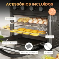 HOMCOM Mini Forno Elétrico 30L 1600W Mini Forno de Convecção com 7 Modos Temporizador e Temperatura Ajustável 43x39x39 cm Preto(m-6)