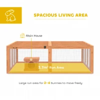 PawHut Konijnenhok met speelruimte van hout met opklapbaar dak deuren Schuilhuis voor 2-4 dwergkonijnen 180,4 x 150 x 48 cm Oranje(m-4)