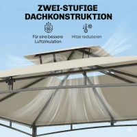 Outsunny Pavillon 3x3m Wasserabweisend Stabil Winterfest Gartenpavillon mit zurückziehbar Obenrahmen Doppeldach Cremeweiß(m-6)