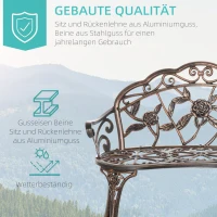 Outsunny Gartenbank 2-Sitzer aus Metall, Sitzbank im Retro Stil, Parkbank mit Blumenmuster 100 x 54 x 78 cm, Bronze(m-4)