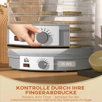 HOMCOM 5-laags voedseldehydrator, 245W droogoven met instelbare temperatuurregeling, Grijs(m-7)