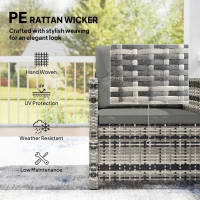 Outsunny Rattan Bistro Set, 3 Piece Garden Furniture Set with 2 Tier Glass Top Table and Cushions, Mixed Grey(m-5)