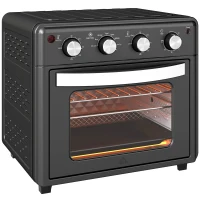 HOMCOM Mini Forno Elétrico 30L 1600W Mini Forno de Convecção com 7 Modos Temporizador e Temperatura Ajustável 43x39x39 cm Preto(m-1)