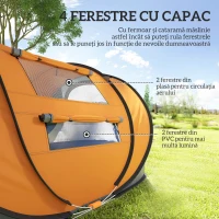 Outsunny Cort de Camping Pop Up pentru 2 Persoane cu 2 Uși, 4 Ferestre și Înveliș Impermeabil, 263.5x220x123 cm, Verde(m-6)