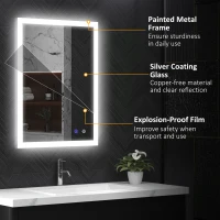 kleankin LED Badezimmerspiegel, Hintergrundbeleuchtung, Touch-Funktion, Memory-Funktion, kein Beschlagen, 80 x 60 cm(m-7)