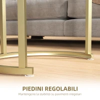 HOMCOM Set 2 Tavolini da Caffè con Piano Effetto Marmo, in Legno e Acciaio, Ø50x50.5 cm e 60x36x43.5 cm, Bianco(m-6)