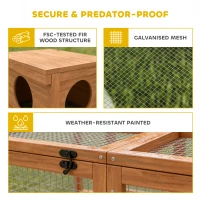 PawHut Konijnenhok met speelruimte van hout met opklapbaar dak deuren Schuilhuis voor 2-4 dwergkonijnen 180,4 x 150 x 48 cm Oranje(m-7)