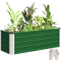 Outsunny Metalen verhoogde plantenbak, 2 aparte plantgebieden, open bodem, eenvoudige montage, 125 x 47 x 40 cm, groen(m-12)