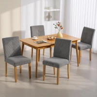 HOMCOM Pack de 4 Sillas de Comedor Respaldo Alto Tapizadas en Pana Asiento Acolchado Patas de Madera para Salón Gris(m-8)