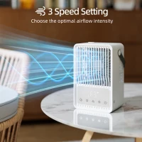 HOMCOM Desk Fan with Humidifier and RGB Light Portable Table Fan with 550ml Water Tank White(m-4)