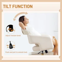 HOMCOM Obrotowy fotel biurowy z welurowym wykończeniem, regulowany, z funkcją bujania, kremowy biały(m-5)