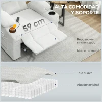 HOMCOM Sillón Relax Reclinable Eléctrico Silencioso con Función Memoria Reposapiés Mando a Distancia Bolsillos Laterales Crema(m-5)