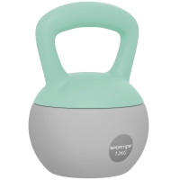 SPORTNOW Pesa Rusa 12 kg Kettlebell Relleno de Arena Metálica Mango Antideslizante para Entreno en Casa 21x21x30 cm Verde y Gris