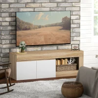 HOMCOM Mueble de TV Moderno para Salón con 2 Puertas Estante Abierto para Televisión 60 Pulgadas 140x40x48 cm Blanco y Natural(m-9)