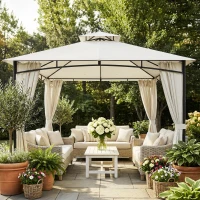 Outsunny Tonnelle de Jardin Extérieur Cadre de Toit Rétractable et Double Toit UV50+Imperméable 3x3m Crème(m-7)