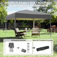 Outsunny Carpa Plegable 3x3 m Pop-up Cenador de Jardín Altura Ajustable con Bolsa de Transporte Anti-UV Impermeable Gris(m-5)