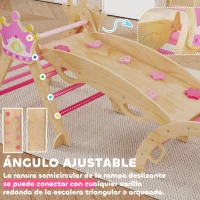 AIYAPLAY 8 en 1 Triángulo de Escalada de Madera Estructura de Escalada Montessori Tema de Corona con Arco y Rampa Rosa(m-6)