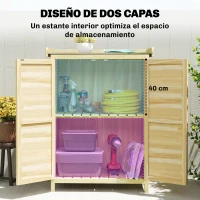Outsunny Cobertizo de Jardín Exterior de Madera con Techo de Metal y Ganchos para Almacenaje Herramientas 71,5x39x95 cm Natural(m-6)