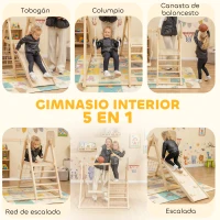 AIYAPLAY Tobogán Infantil 5 en 1 Estructura de Escalada con Tobogán Columpio Aro de Baloncesto Tabla Red de Escalada Natural(m-4)