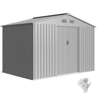 Outsunny Cobertizo de Jardín Exterior 4,9 m² 277x195x192 cm con Puerta Corredera Ventilación y Kit de Fundación Gris(m-10)