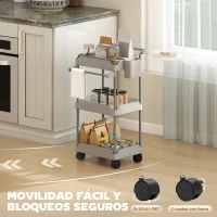 HOMCOM Carrito Auxiliar con Ruedas de 3 Niveles Carrito de Cocina con Cestas Extraíbles y Soporte para Toallas Gris(m-6)