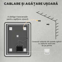 HOMCOM Oglindă Baie LED Touch cu lumină reglabilă, 3 temperaturi și funcție anti-aburire, 70x90 cm(m-9)
