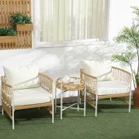 Outsunny 3-delige Bistroset Tuinmeubelset Loungeset, PE-rattan, 72 cm x 66 cm x 64 cm, Geel+Crème(m-10)