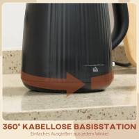 HOMCOM Elektrischer Wasserkocher, 1,7L, Schnellkochfunktion, 2200W, mit herausnehmbarem Kalkfilter, Abschaltautomatik, Schwarz(m-6)