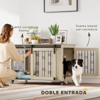 PawHut Jaula para Perros Medianos y Grandes Mesa Auxiliar Moderna con 2 Puertas y Cierre 100x56x65 cm Roble(m-4)