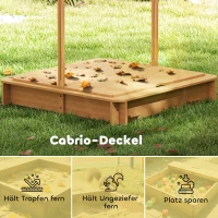 Outsunny Sandkasten 106x106 cm Kinder Sandbox aus Holz mit höhenverstellbar Abdeckung Sitzbänken Rücklehnen Hellbraun(m-6)