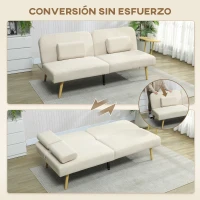 HOMCOM Sofá Cama de 3 Plazas con Mesa Auxiliar 3 en 1 con Respaldo Ajustable Apertura Clik-Clak 196x86x81 cm Beige(m-4)