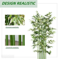 HOMCOM Plantă Artificială de Bambus, Înălțime 180 cm, cu 1640 de Frunze și Bază din Lemn de Pin, 35x10x10 cm, Verde(m-4)