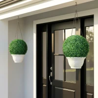HOMCOM Set di 2 Piante Finte Sfera di Bosso Ø40cm, Decorazione per Interno ed Esterno, Verde(m-8)