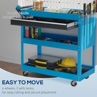 HOMCOM Skrzynka narzędziowa, wózek narzędziowy, 3 poziomy, 4 kółka, 82 cm x 35 cm x 76 cm, niebieski(m-4)