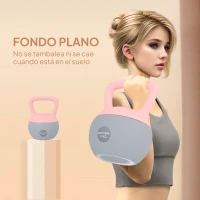 SPORTNOW Pesa Rusa 10 kg Kettlebell Relleno de Arena Metálica Mango Antideslizante para Entrenar en Casa 21x21x30cm Rosa y Gris(m-6)