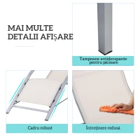Outsunny Set de 2 Șezlonguri și Măsuță cu Blat din Sticlă, 59x169x66 cm, Crem(m-7)