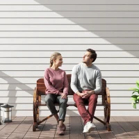 Outsunny 2-Zits Tuinbank met Wiellike Armleuningen, Rustieke Outdoor-Bank voor Terras, Veranda, Vurenhout, Bruin(m-10)