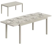 Outsunny Extendable Garden Table 154/214 x 85 cm Aluminum Dining Table for 8-10 People with Wood Effect Light Gray(m-6)