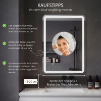 HOMCOM Badezimmerspiegel, beleuchtet, Touch-Steuerung, beschlagfrei, dimmbar, 3 Lichtfarben, 50x70, Silber(m-4)