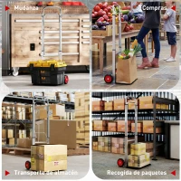 HOMCOM Carretilla de Mano Plegable de Aluminio Carga 90 kg con Ruedas Mango Telescópico Ajustable 40x41x108 cm Plata y Negro(m-8)