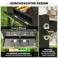 Grill węglowy ze stali nierdzewnej, mobilny, z pokrywą, termometr(m-8)