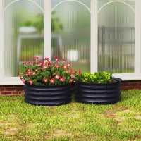 Outsunny 2-delige set verzinkte plantenbakken, Ø60 x 30H cm bloempotten met open bodem voor diverse planten, Donkergrijs(m-10)