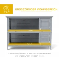 PawHut Hasenstall Kaninchenstall aus Holz mit 2 Etagen Asphaltdach Bodenwanne Türen für Kleintiere 136,4 x 50 x 93 cm Grau(m-4)