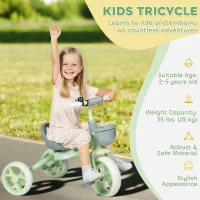 AIYAPLAY Kids Trike, Toddler Tricycle with Front Basket and EVA Wheels for Ages 2-5 Years, Indoor Outdoor for Boys Girls, Green(m-4)