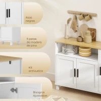 HOMCOM Aparador de 3 Puertas de Cierre Suave con Estantes Ajustables Compartimento Abierto Patas de Madera Blanco(m-7)