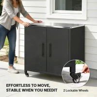 Outsunny Szafka ogrodowa z blatem do przesadzania, powierzchnią roboczą ze stali nierdzewnej, wyjmowaną półką, magnetycznymi drzwiami i kółkami(m-7)