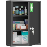 kleankin Medicijnkast voor wandmontage met slot, 3-niveaus stalen wandkast, 40 x 15 x 53,5 cm, Zwart(m-11)