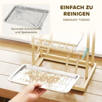 PawHut Vogelständer, Vogelstangen-Set, 4 Ebenen, Edelstahltablett, Spielzeug, Naturholz(m-6)