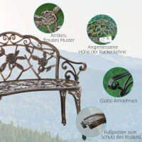 Outsunny Gartenbank 2-Sitzer aus Metall, Sitzbank im Retro Stil, Parkbank mit Blumenmuster 100 x 54 x 78 cm, Bronze(m-5)